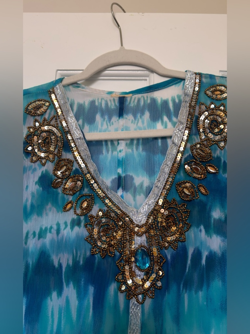 Embellished Blue Beaded Swim Coverup L - Picture 7 of 12